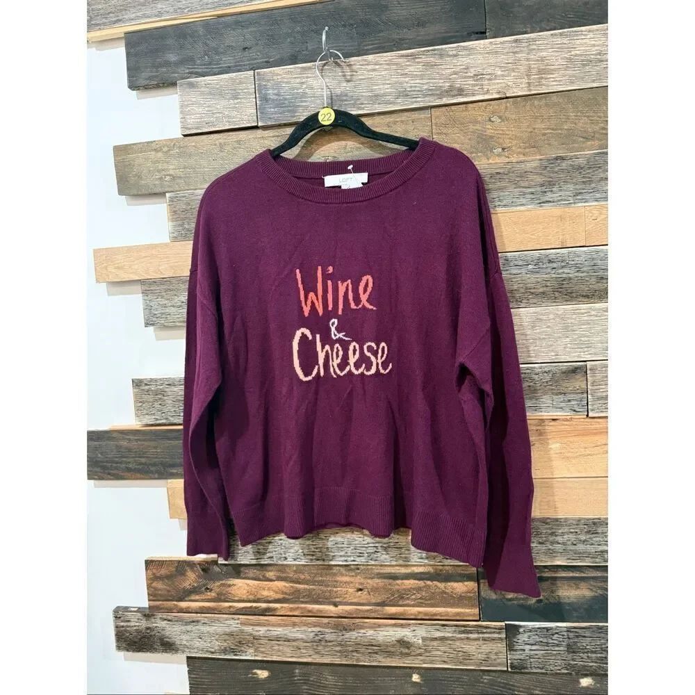 Loft NWT Wine and Cheese Pullover Sweater size Large